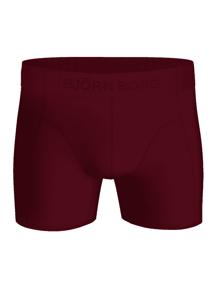 Front view of the Premium Silk Modal Boxer briefs in red, featuring an elastic waistband with the Björn Borg logo.