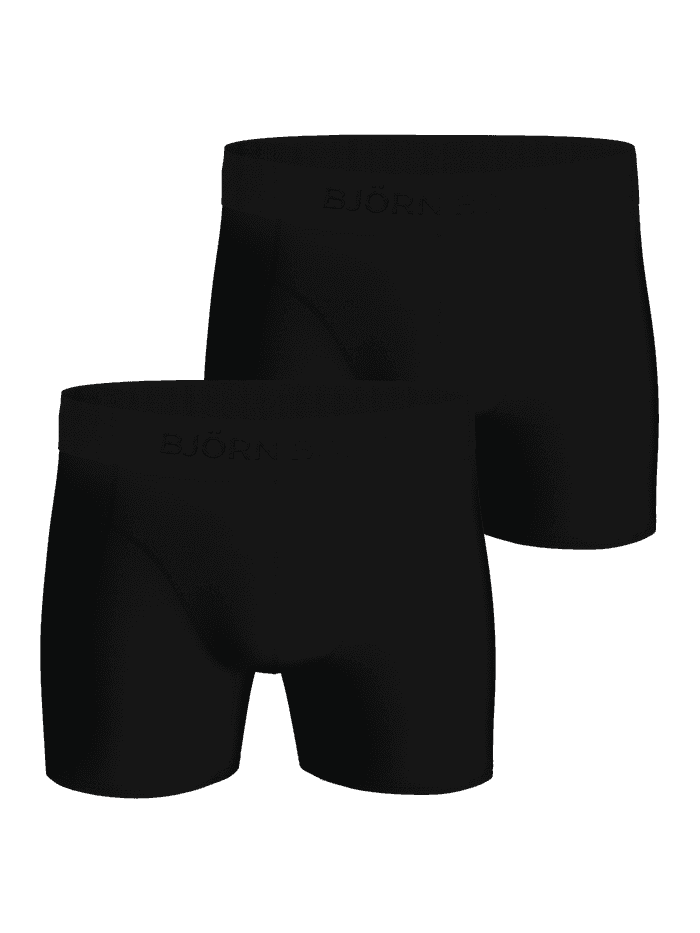 Studio shot of the Premium Silk Modal Boxer 2-pack in black featuring the elastic waistband with the Björn Borg logo.