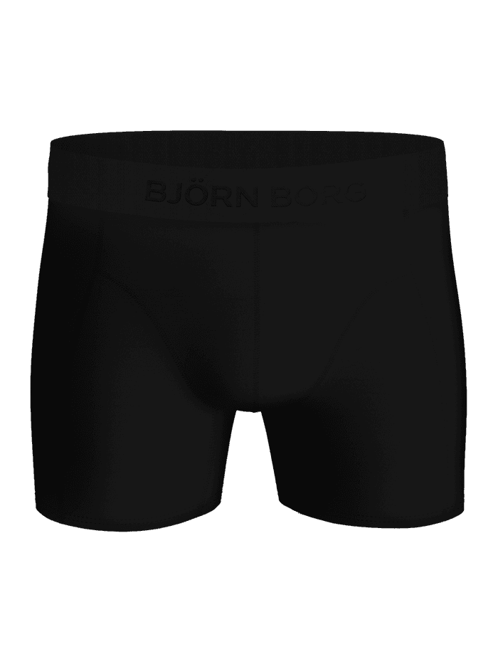 Front view of the Premium Silk Modal Boxer 2-pack in black featuring an elastic waistband with the Björn Borg logo.