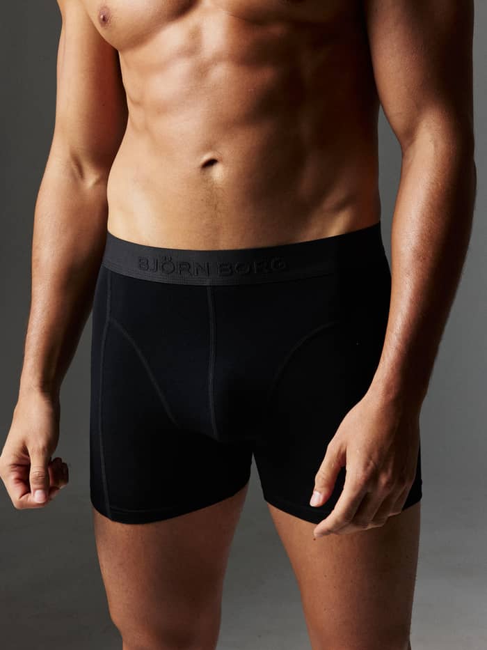 Front view of the Premium Silk Modal Boxer 2-pack in black, featuring an elastic waistband with tone-on-tone branding.