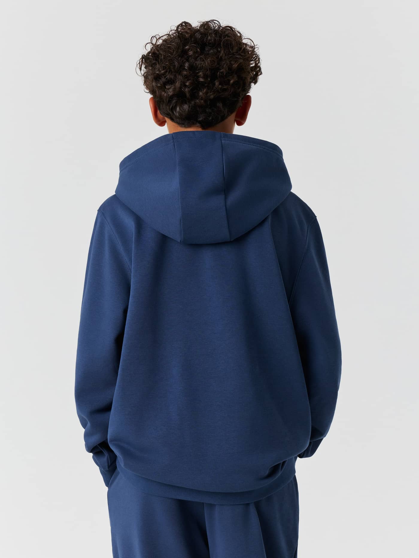 Back view of the Borg Classic Print Hoodie in Dress Blues (Blue) featuring a double-layer hood. - Image 2