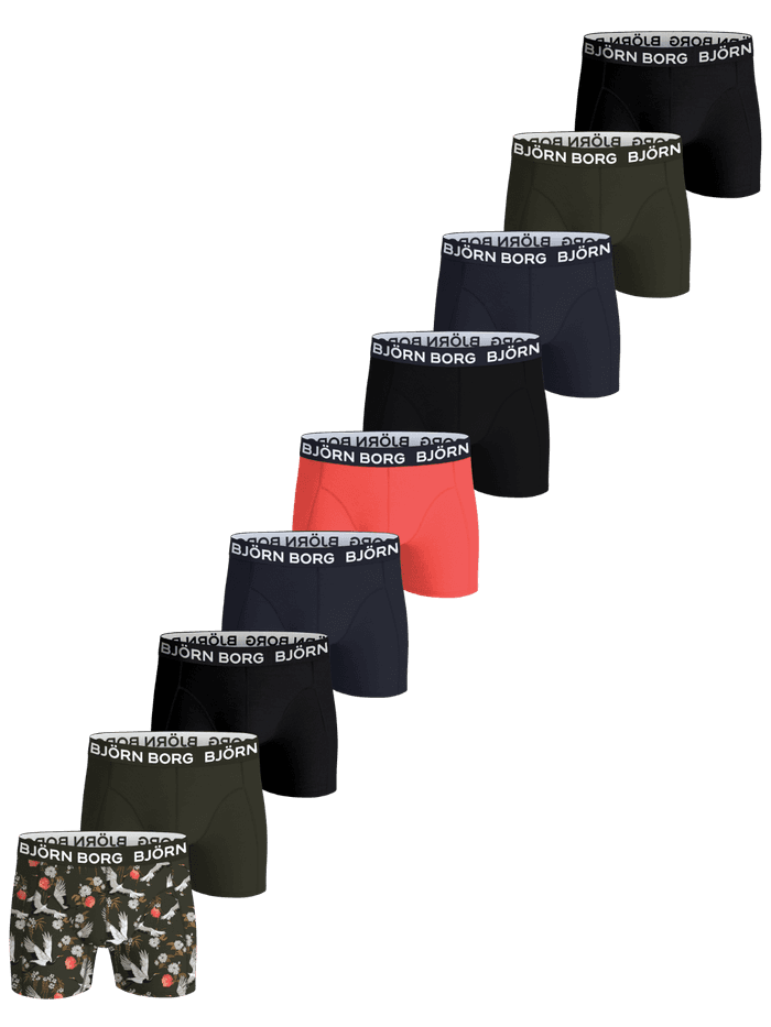 Cotton Stretch Boxer Briefs 9-pack in multi colors, featuring the iconic elastic waistband with white branding.
