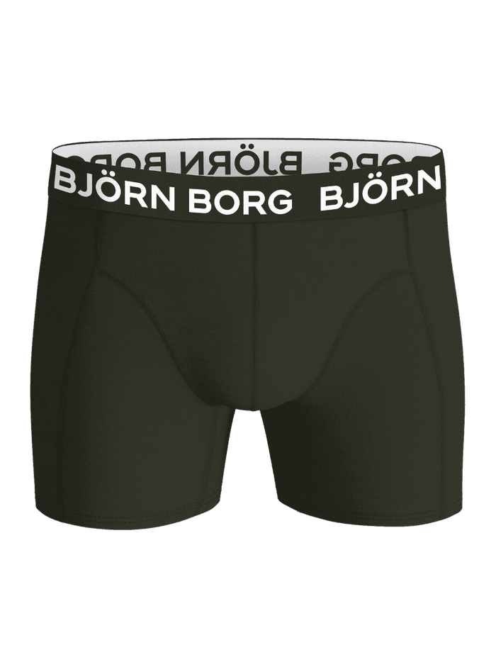 Front view of the Cotton Stretch Boxers 9-pack in green, featuring an elastic waistband with the Björn Borg logo.