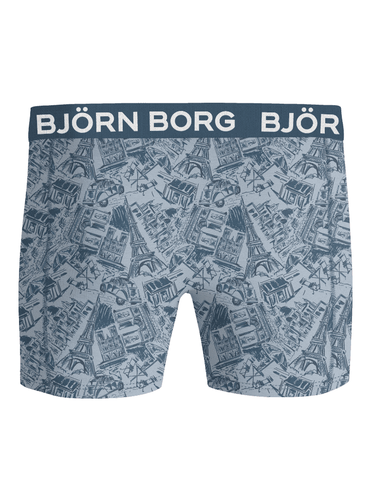 Cotton Stretch Boxer Briefs 5-pack featuring a blue Paris print and a branded waistband. - Image 3