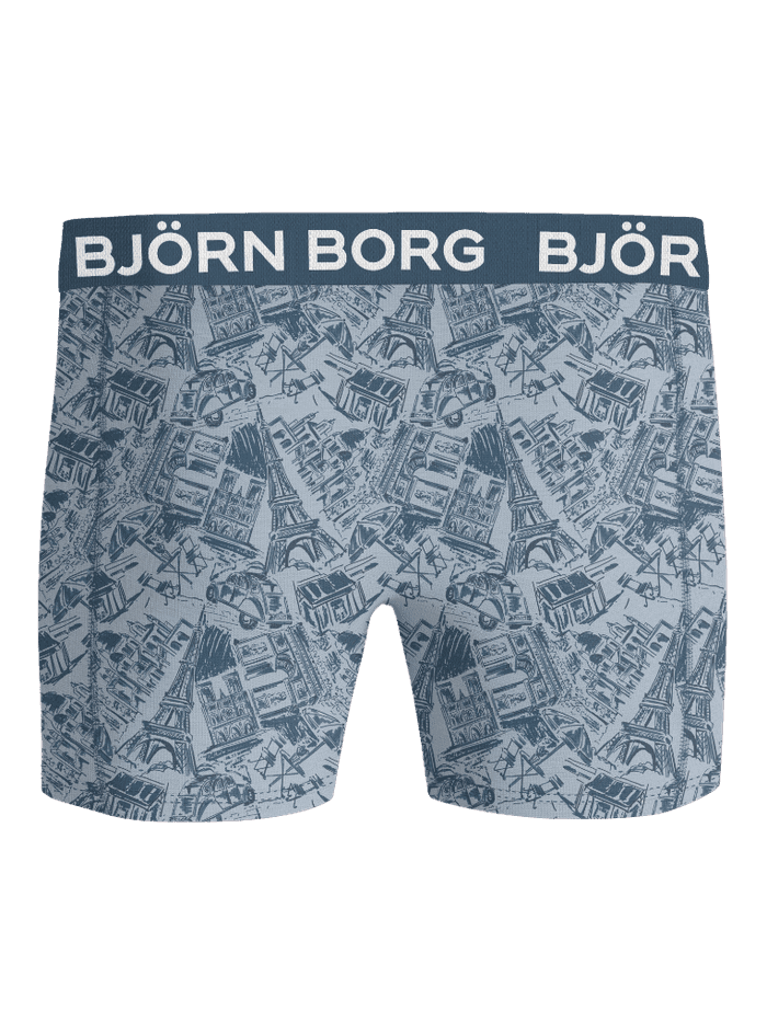 Cotton Stretch Boxer Briefs 5-pack featuring a blue Paris print and a branded waistband.