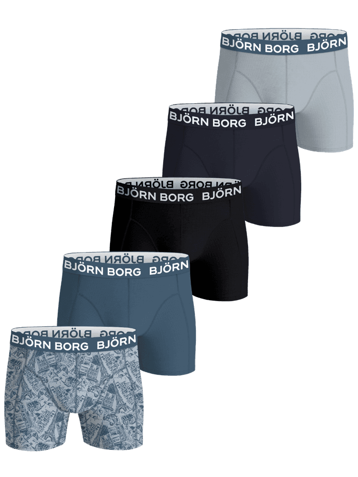 Cotton Stretch Boxer Briefs 5-pack in assorted colors featuring the elastic logo waistband.