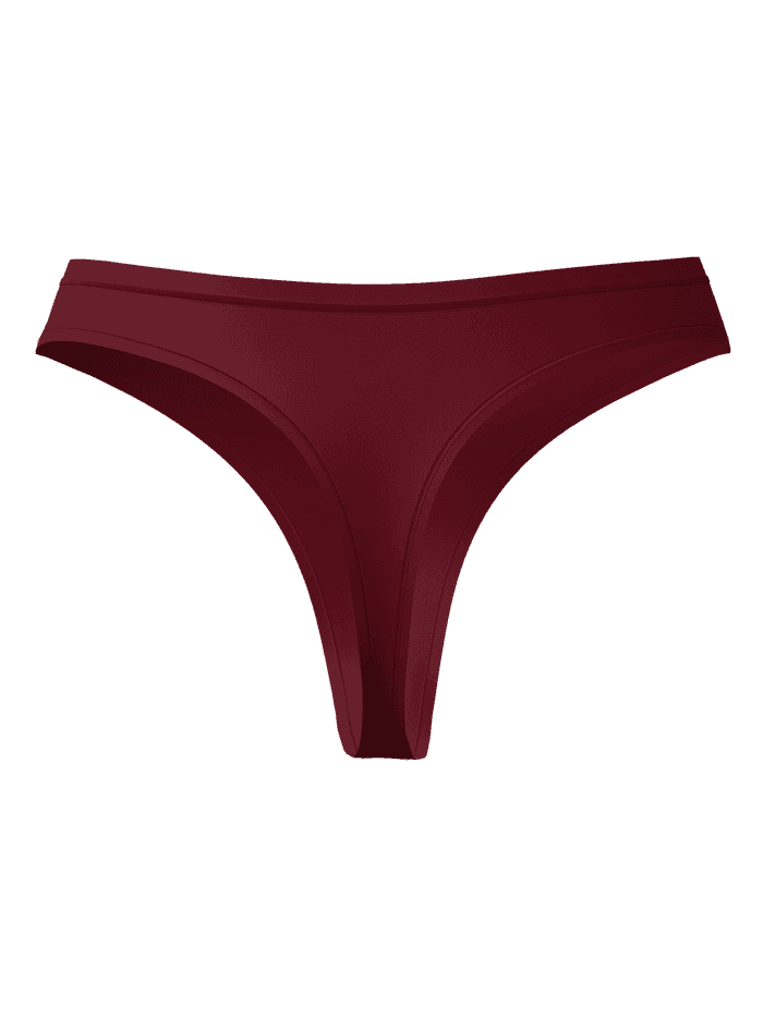 Front view of the Comfort Thongs 2-pack in red, showcasing the mid-rise waist and smooth microfiber fabric.