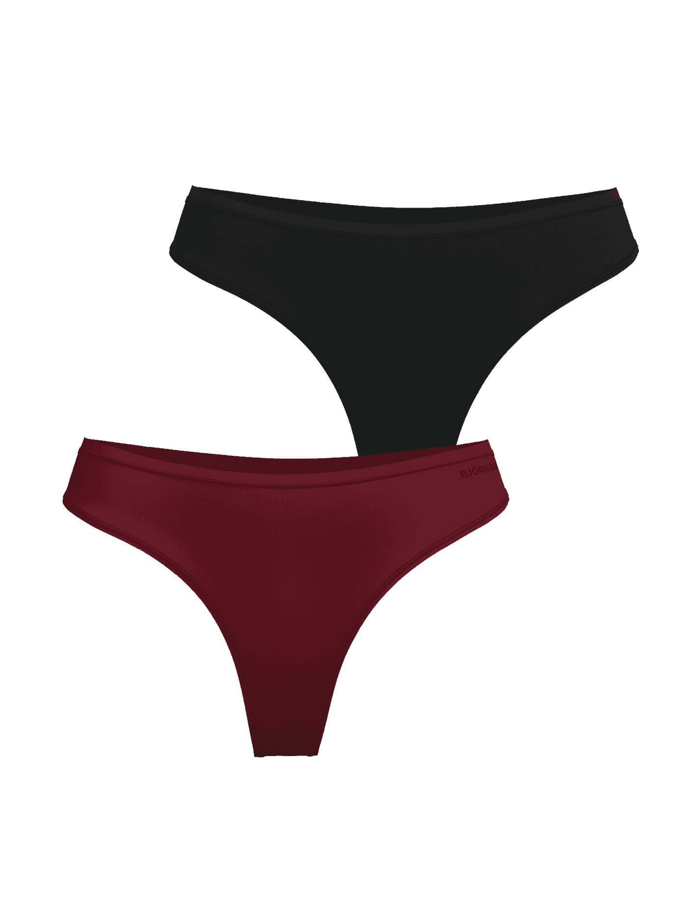 Comfort Thongs 2-pack in black and red showing the mid-rise waist and tonal logo. - Image 1