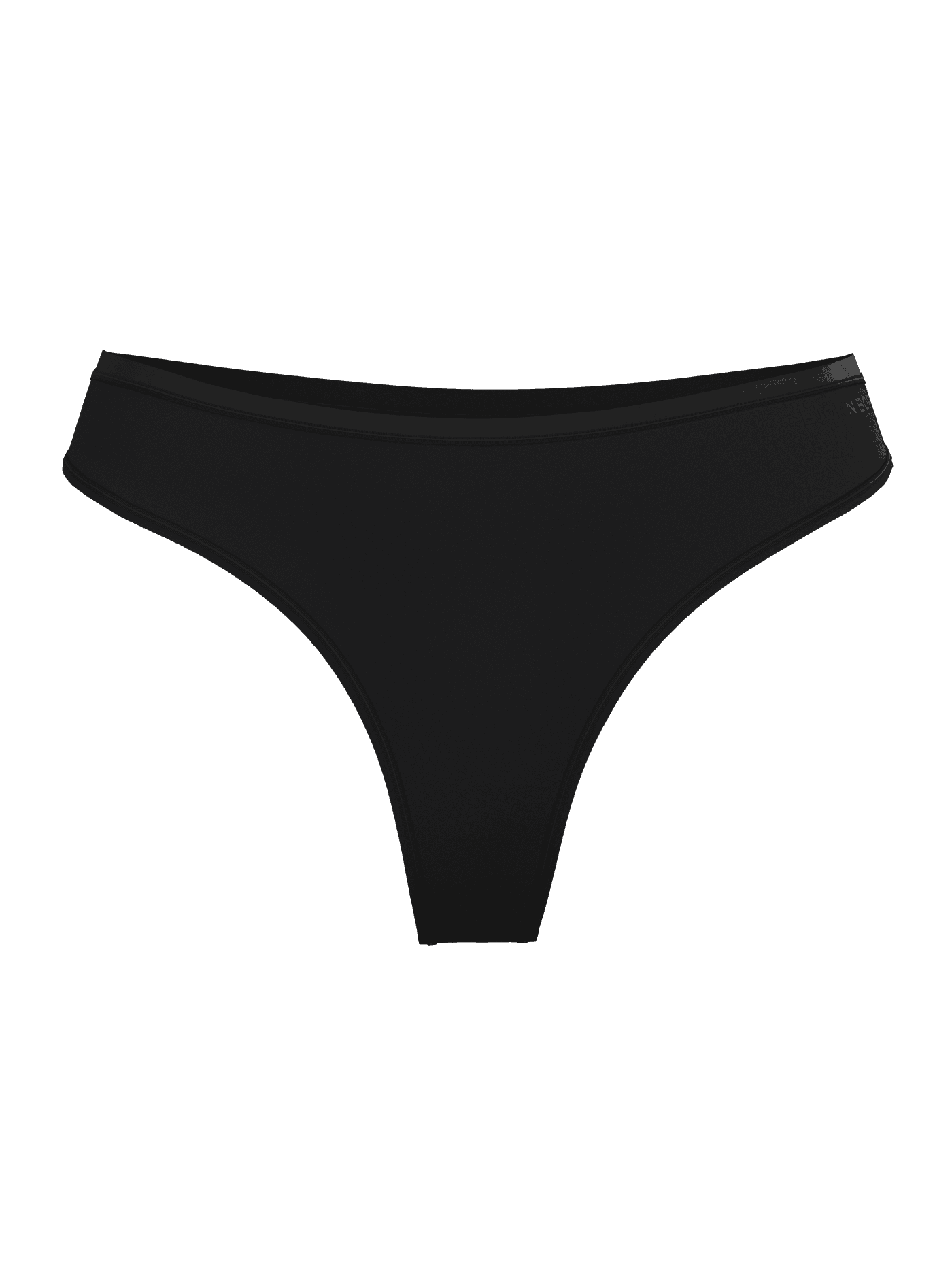 Front view of the black Comfort Thongs 2-pack showing the mid-rise waist and tonal logo at the hip. - Image 4