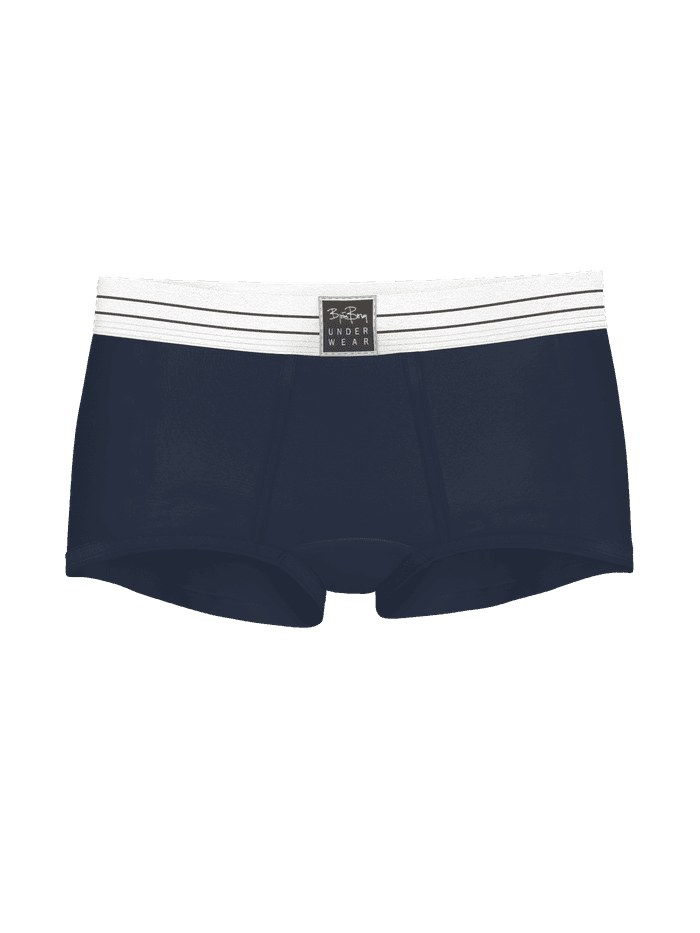 Close-up of the Original Boxer Shorts 2-pack in blue and white featuring striped elastic waistband with logo label.