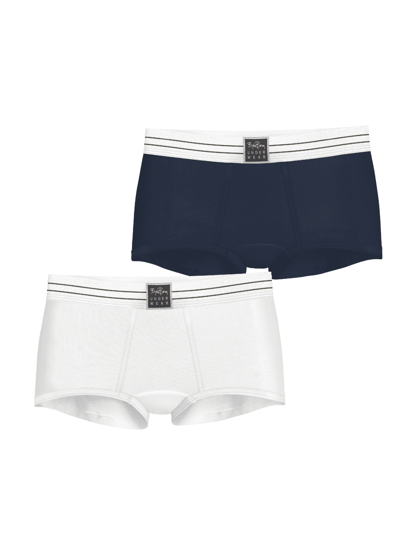 Front view of the Original Boxer Shorts 2-pack in blue and white, featuring organic cotton stretch. - Image 1