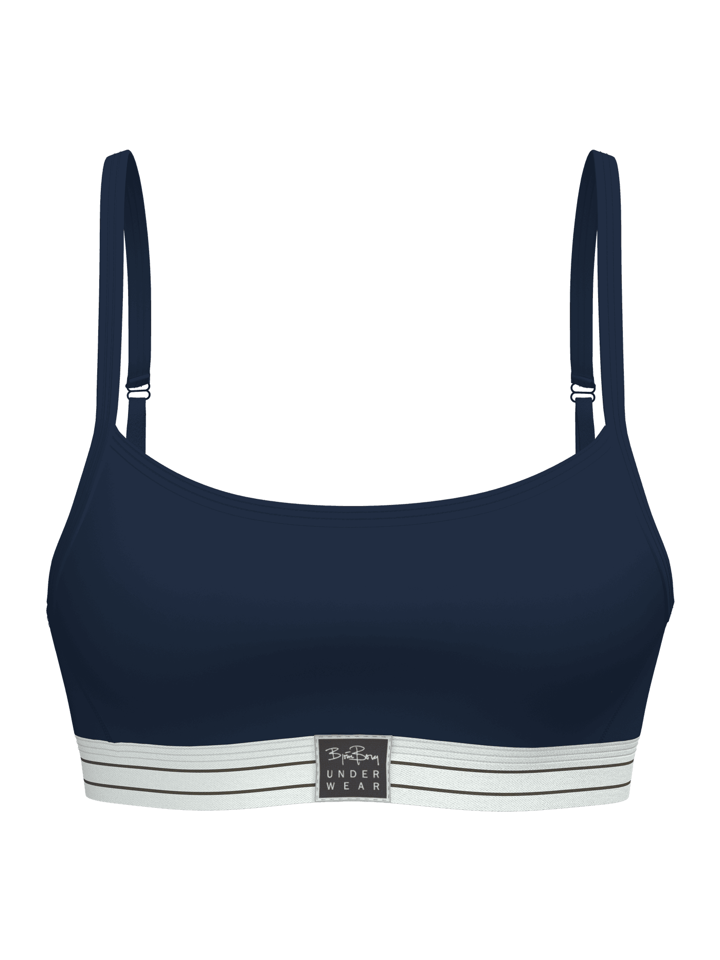 Front view of the Original Bralette in Dress Blues (Blue) featuring adjustable straps and a striped elastic band. - Image 2