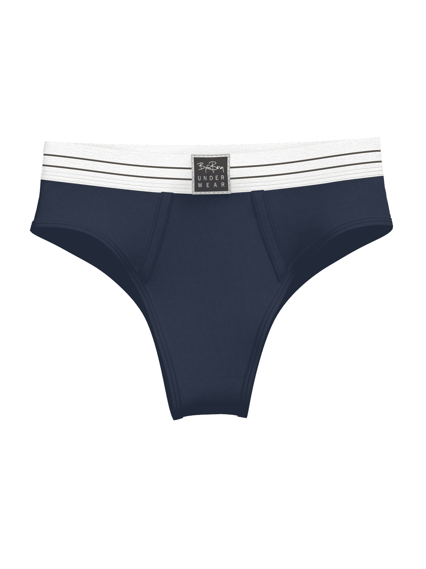 Front view of the Original Briefs 2-pack in blue with a white striped elastic waistband and central logo label. - Image 4