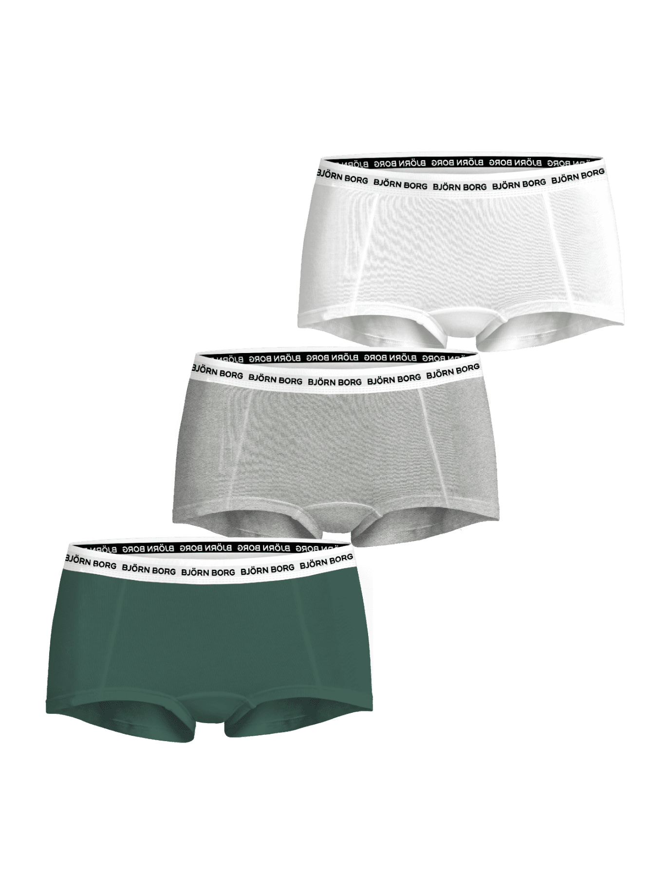Studio shot of the Logo Boxer Shorts 3-pack in white, melange, and green with iconic elastic waistbands. - Image 1