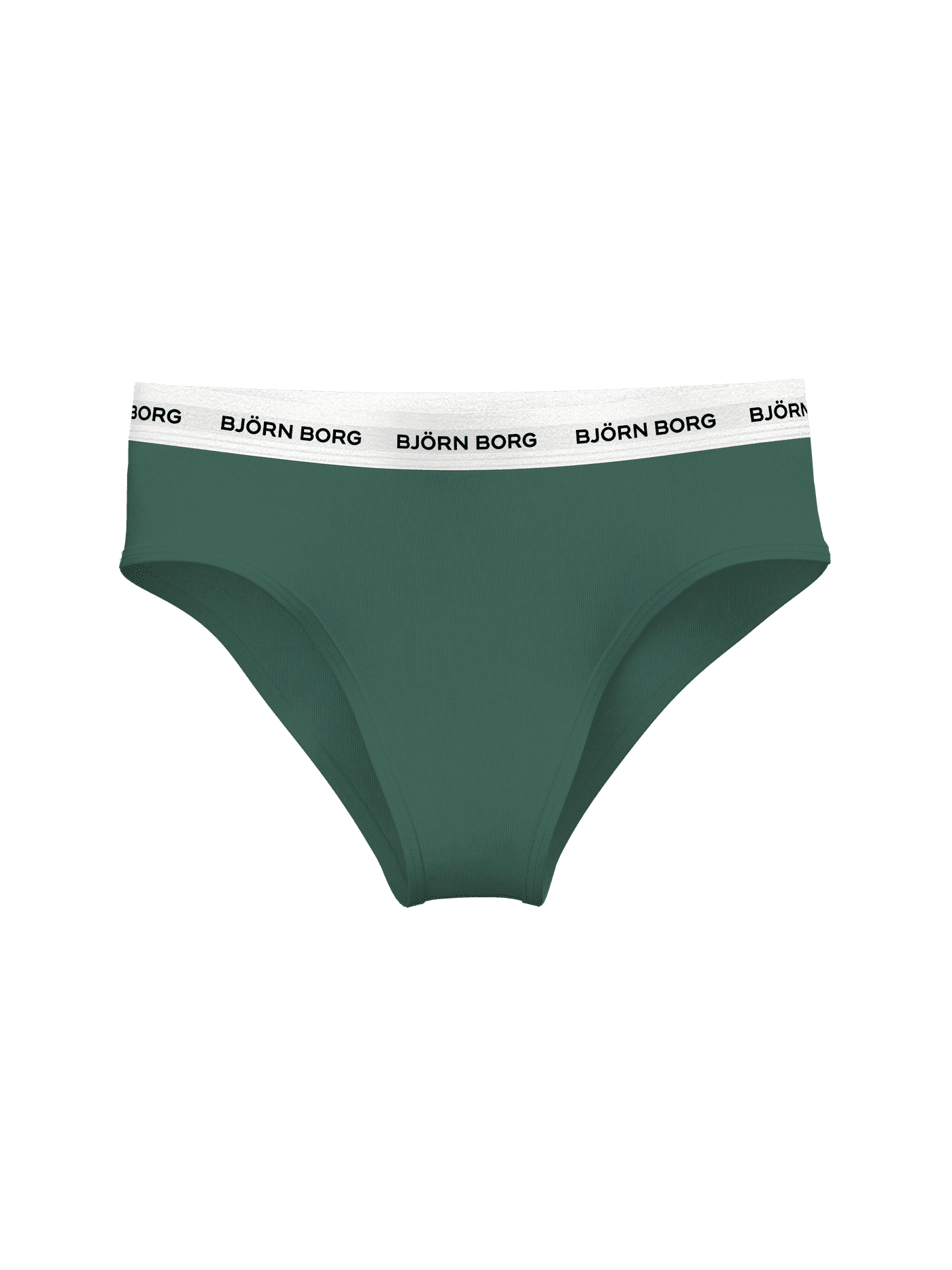 Front view of the Logo Highwaist Briefs 3-pack in green with a white elastic logo waistband featuring black lettering. - Image 3