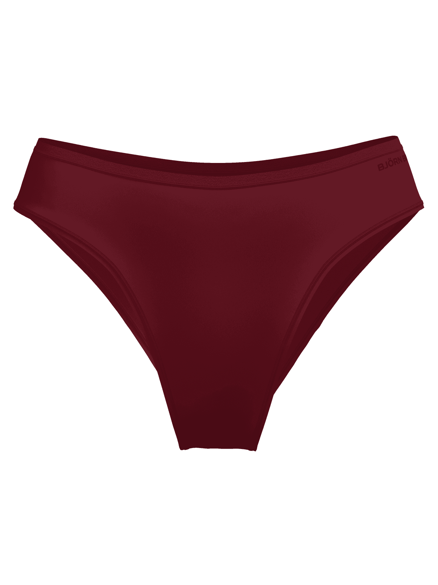 Front view of the Comfort High Leg Briefs 2-pack in red, featuring a high-cut leg design and a tonal logo on the hip. - Image 3