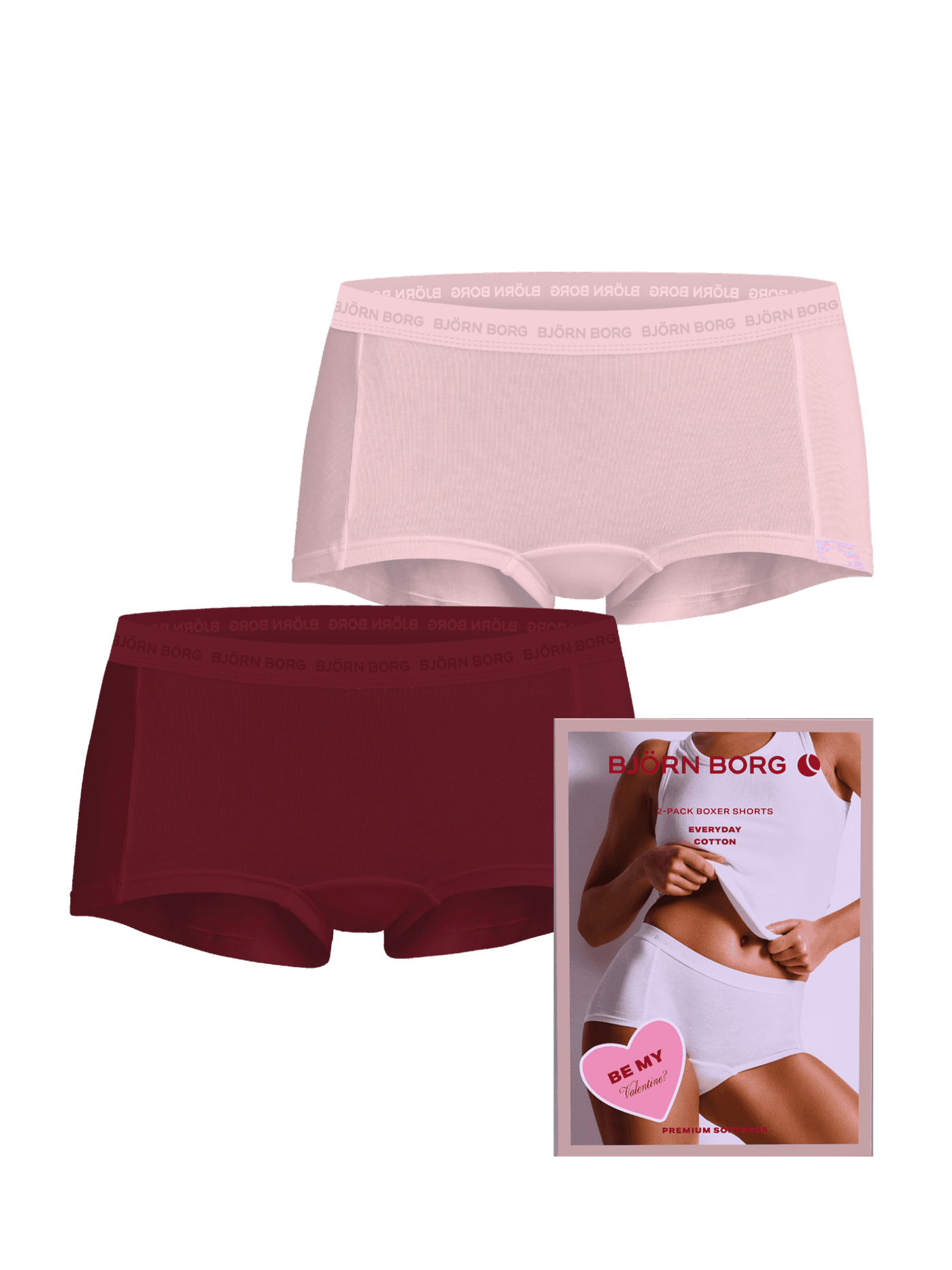 Everyday Cotton Boxer Shorts 2-pack in pink and red with a logo waistband. - Image 1