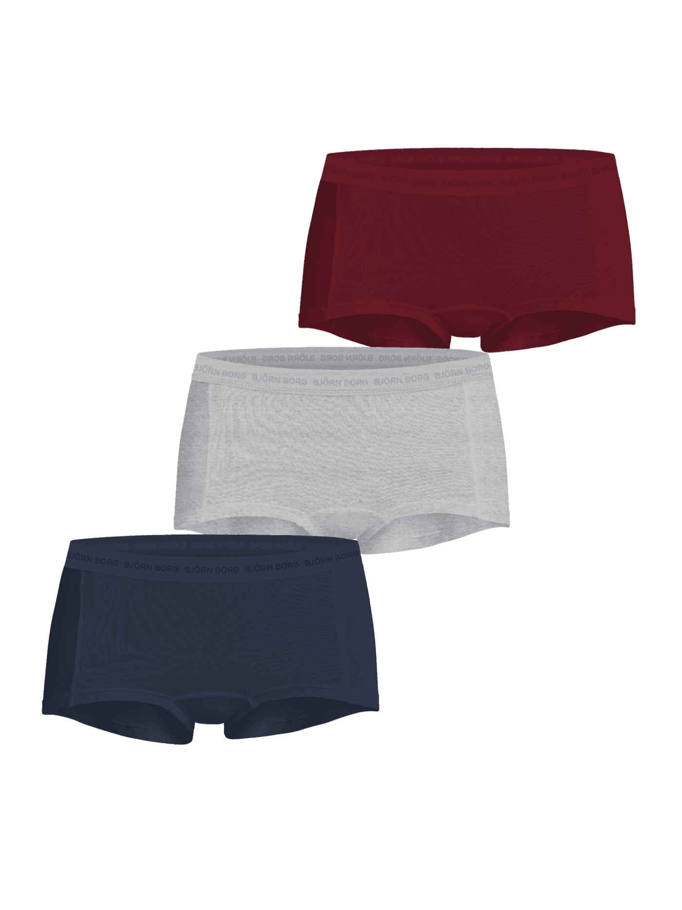 Everyday Cotton Boxer Shorts 3-pack in red, grey, and navy with a soft microfiber logo waistband. - Image 1