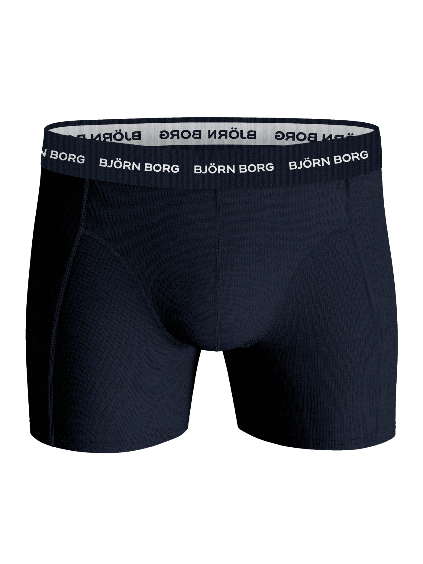 Front view of the Cotton Stretch Boxer 3-pack in navy, featuring soft cotton boxer briefs with a white logo waistband. - Image 2