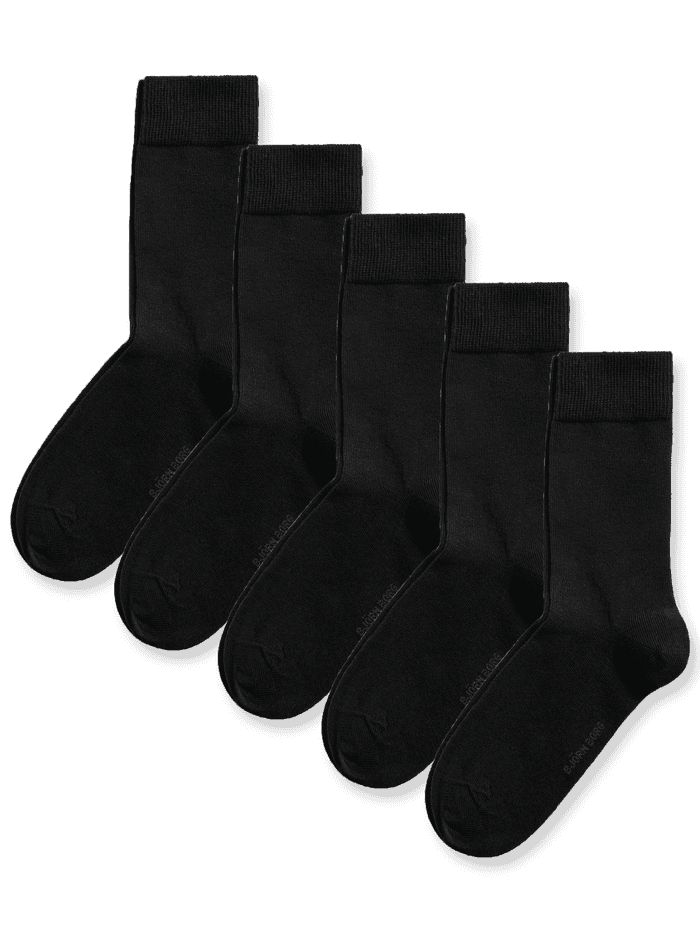 Essential Socks 5-pack in Black (Black) featuring a soft fine-knit cotton blend and comfortable ribbed cuffs. - Image 3