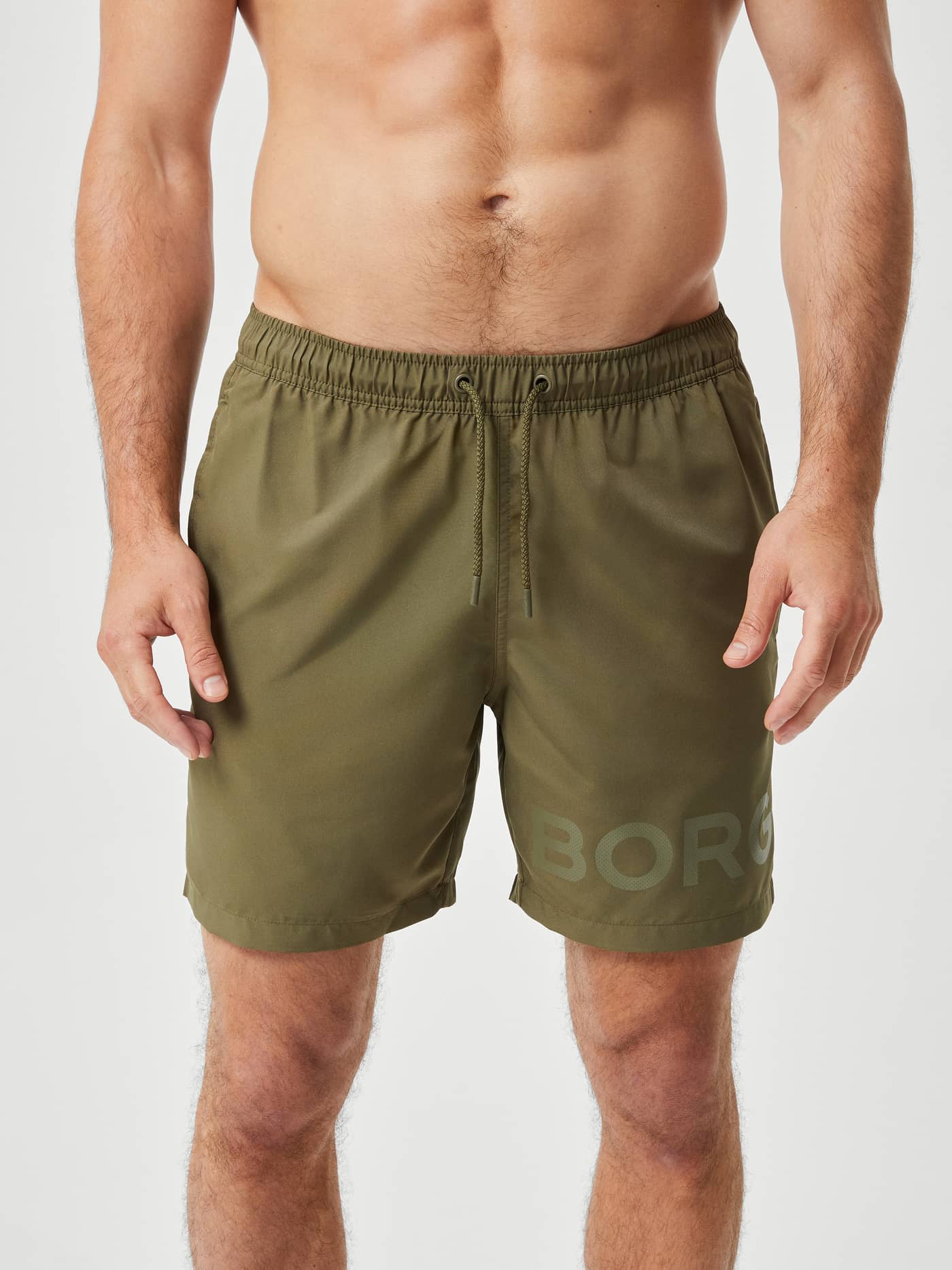 Borg Swim Shorts in Kalamata (Groen) met een opvallend logo en sneldrogend materiaal, getoond in vooraanzicht. - Image 2