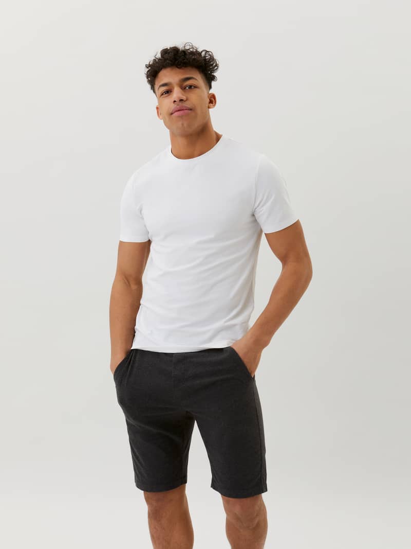 Front view of a model wearing the slim-fit cotton Björn Borg Core Slim T-shirt 2-pack in Brilliant White (White).