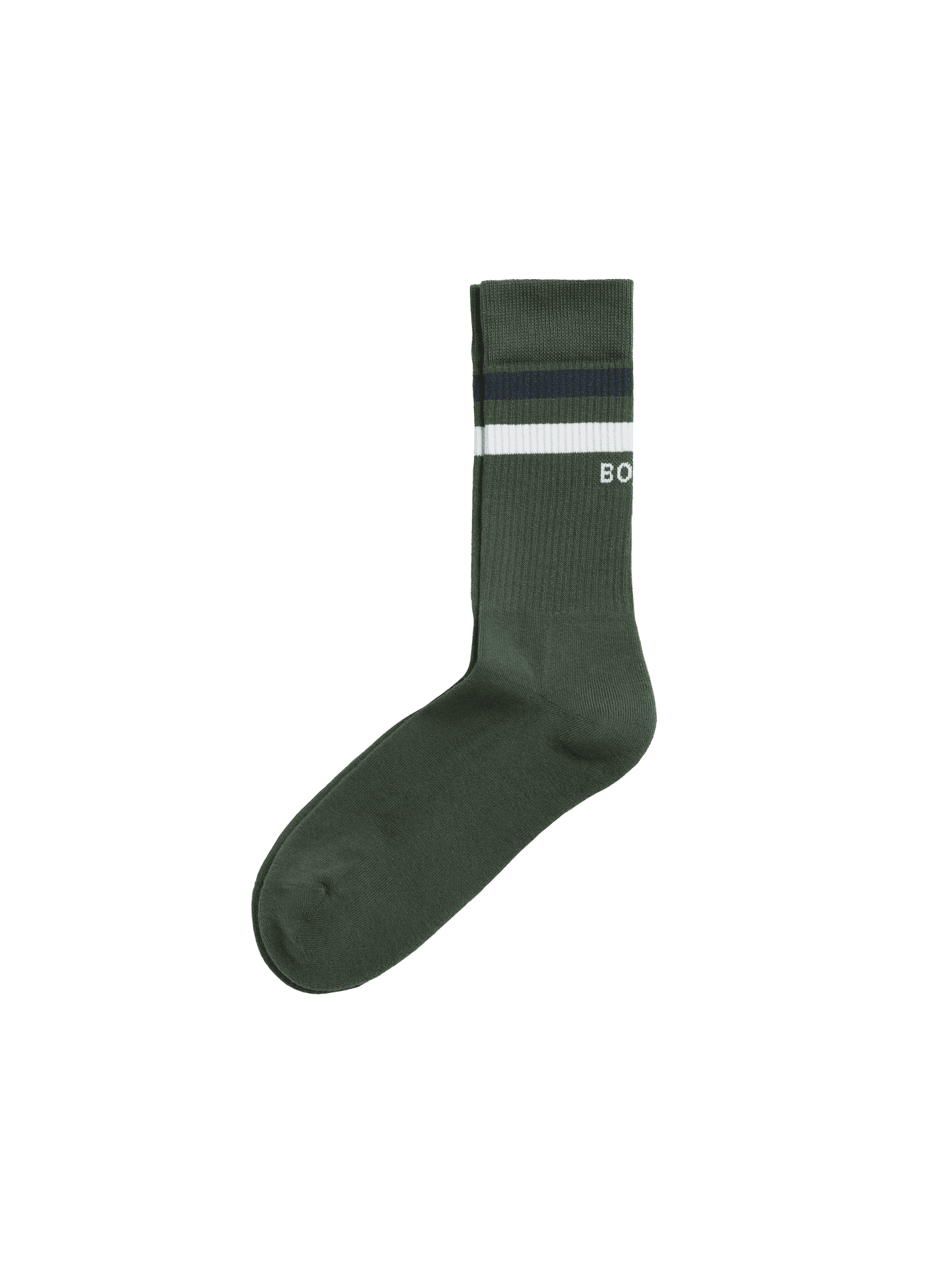 Side view of a Green (Green) Björn Borg Classic Crew Sock 3p in a soft cotton blend with a double stripe design. - Image 5