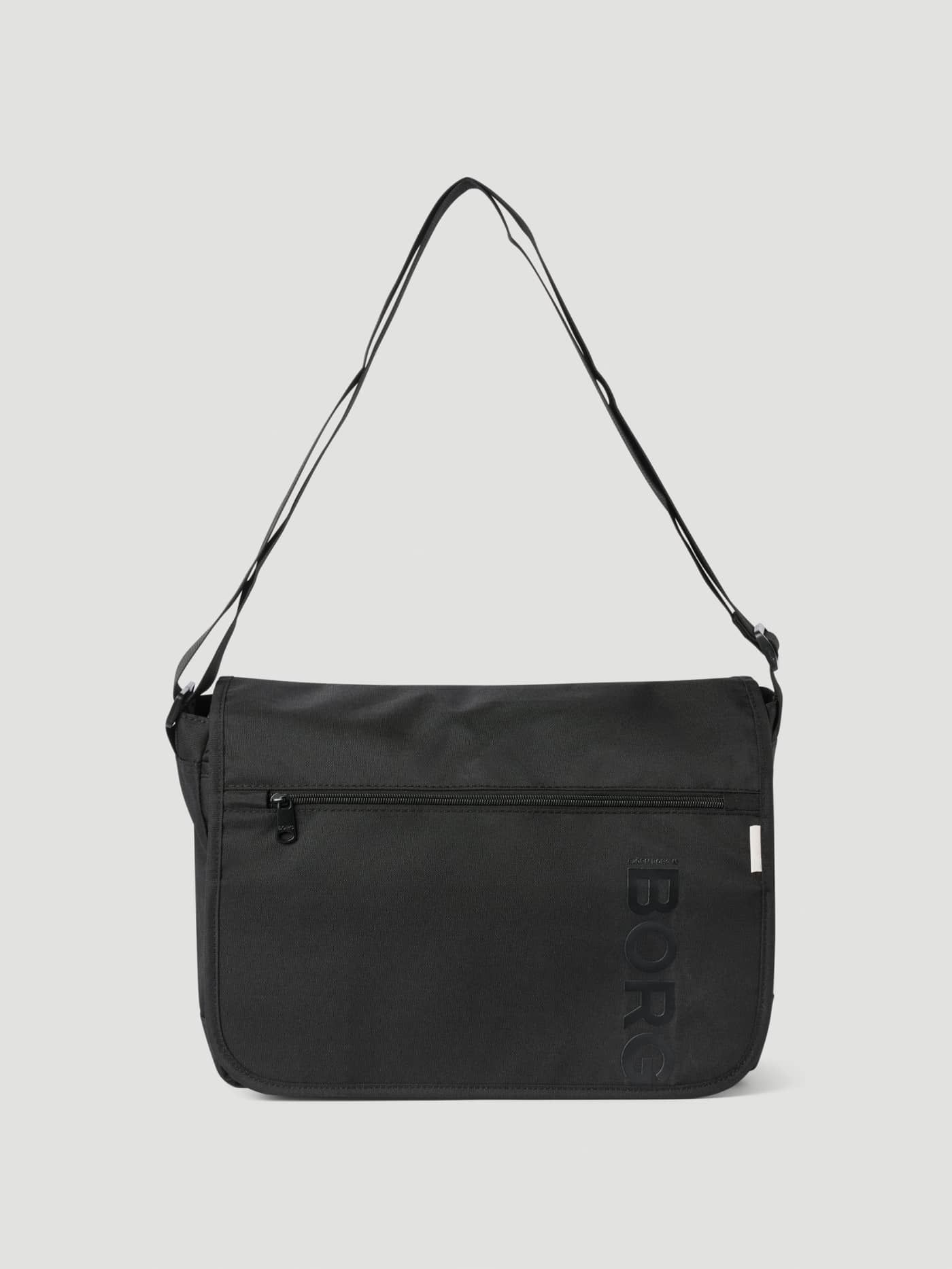 Core Flapbag 12L in Black Beauty (Black) in recycled polyester with a tonal BORG logo, zipped pocket and adjustable strap. - Image 1