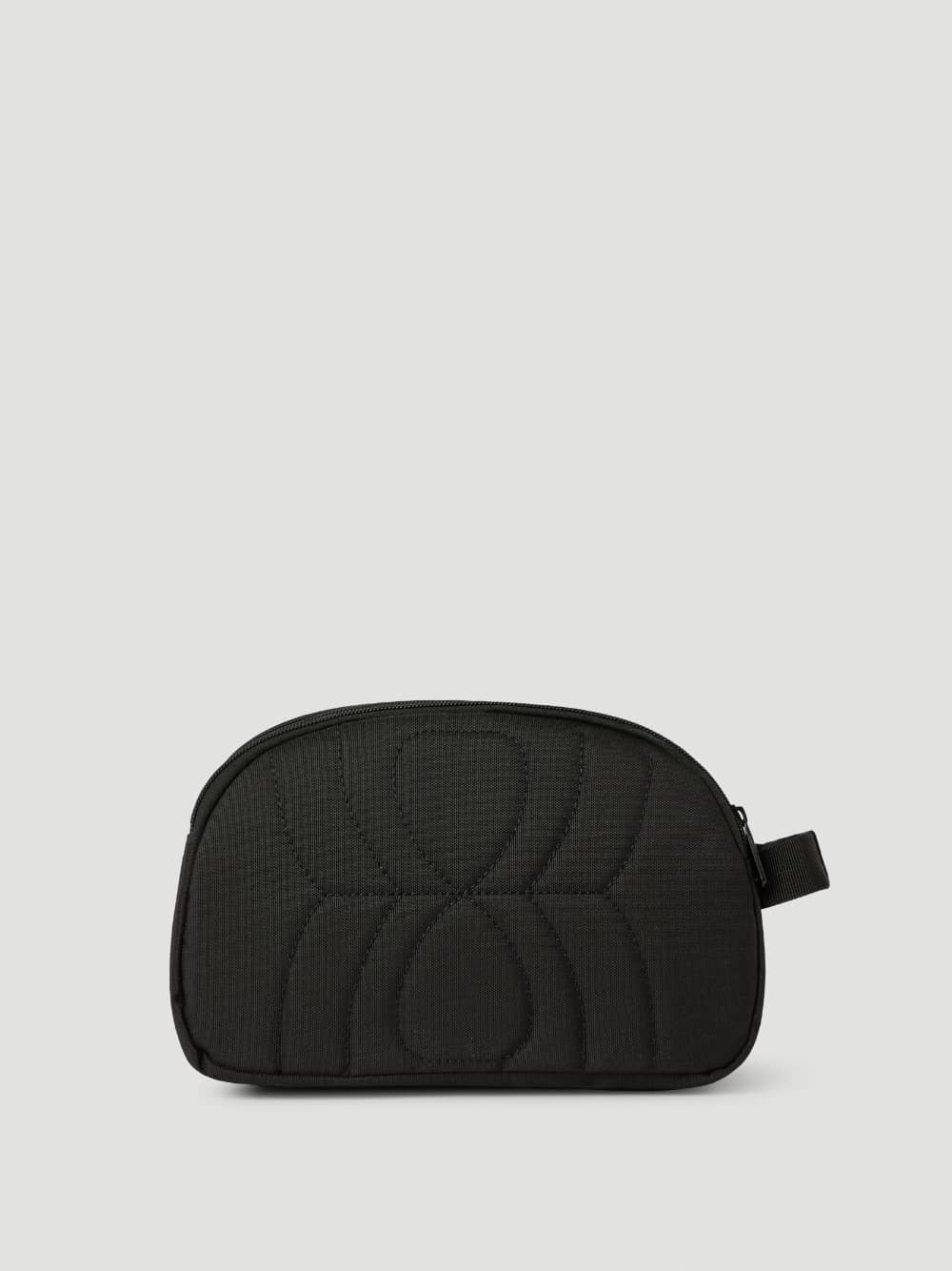 Front view of the Core Wash Bag Standing in Black Beauty (Black), crafted from durable quilted recycled polyester. - Image 3