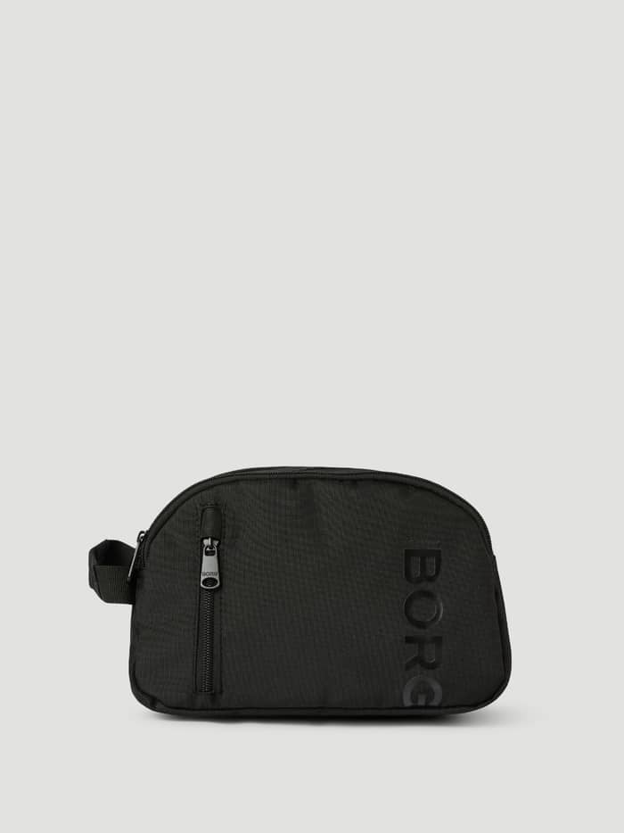 Björn Borg Core Wash Bag Standing toilettas in Black Beauty (Zwart) met zijhandvat en zwart BORG-logo, vooraanzicht. - Image 2