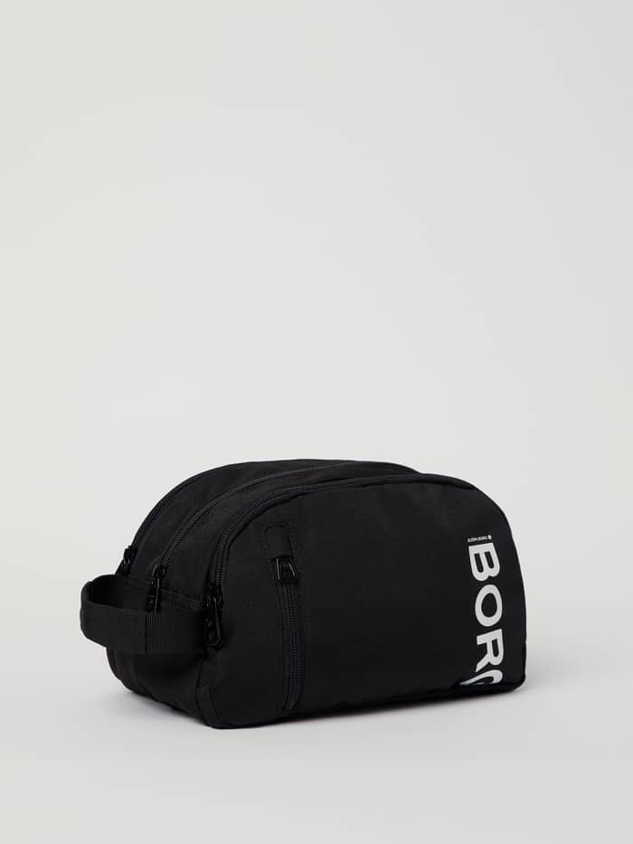 Zwarte Core Toilet Case Standing in zijaanzicht van polyester met een opvallend wit BORG-logo. - Image 2