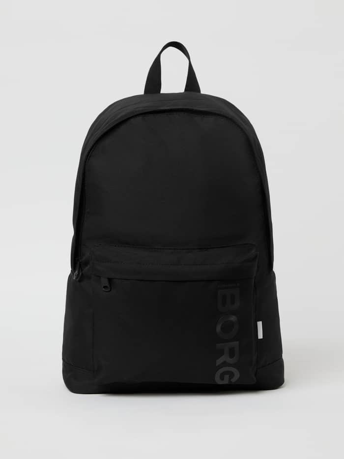 Front view of the Björn Borg Core Street Backpack 21L in Black Beauty (Black) in recycled polyester with a tonal logo.